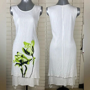 White green floral print shark bite hem tunic shift dress beach dress size large